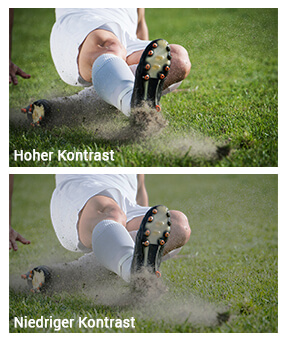 Unterschied des Bildes bei hohem und niedrigem Kontrast eines Beamers