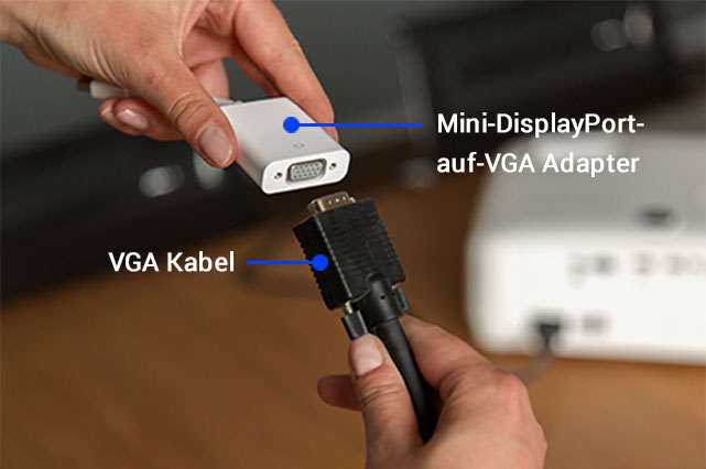 VGA Kabel an Mac Beamer mini Displayport aug VGA Adapter