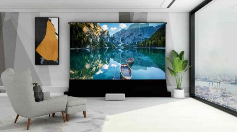 celexon HomeCinema-Leinwand in einem Wohnzimmer