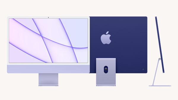 Verschiedenen Ansichten des iMacs in violett