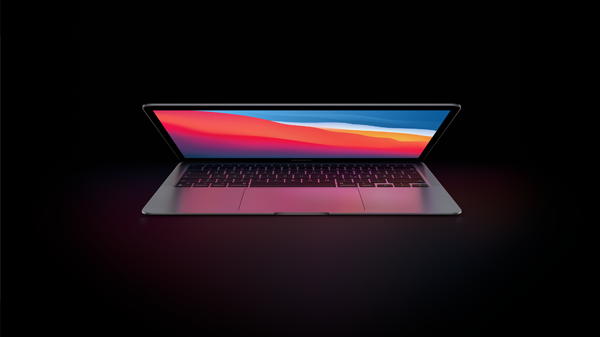 MacBook Air M1 auf schwarzem Hintergrund
