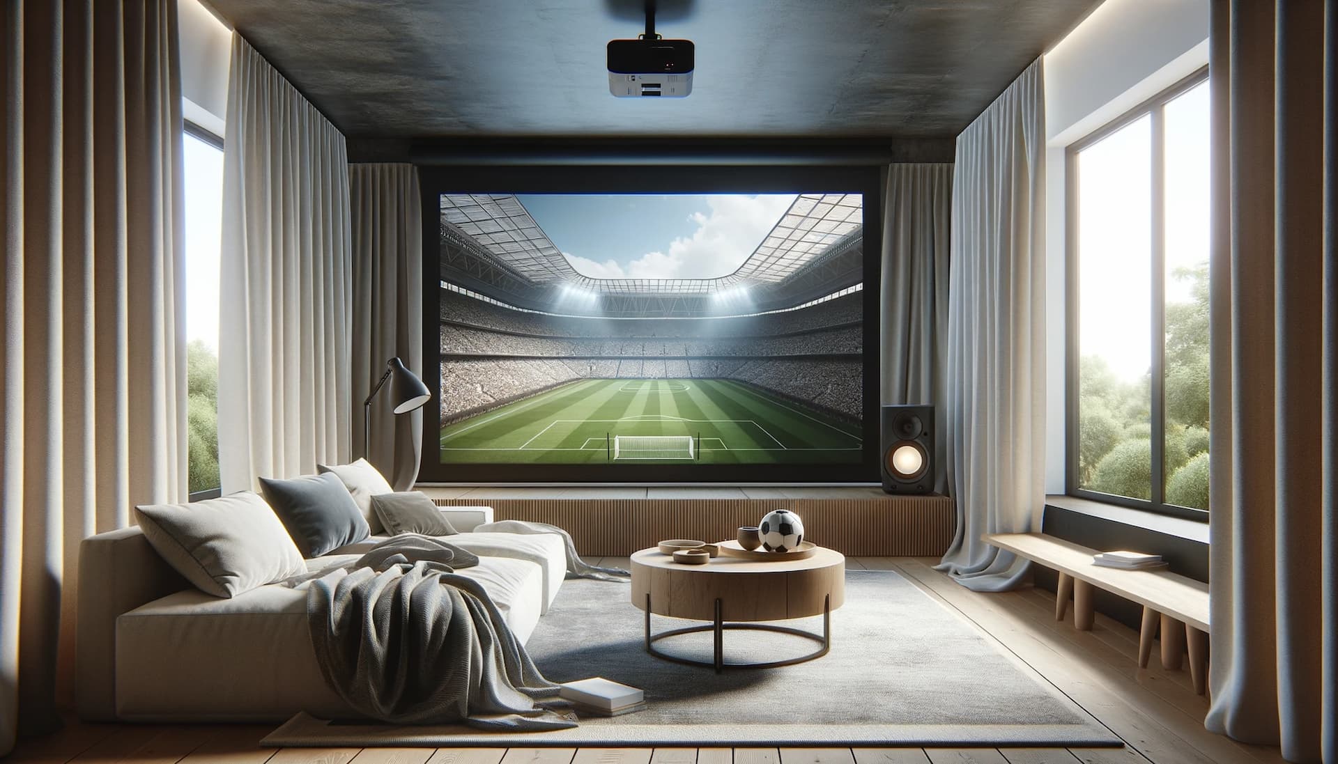 Fußball Genuss im eigenen Heimkino dank lichtstarken Beamer und Hochkontrastleinwand