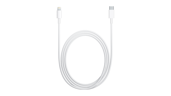 Weißes iPad Kabel halb aufgewickelt