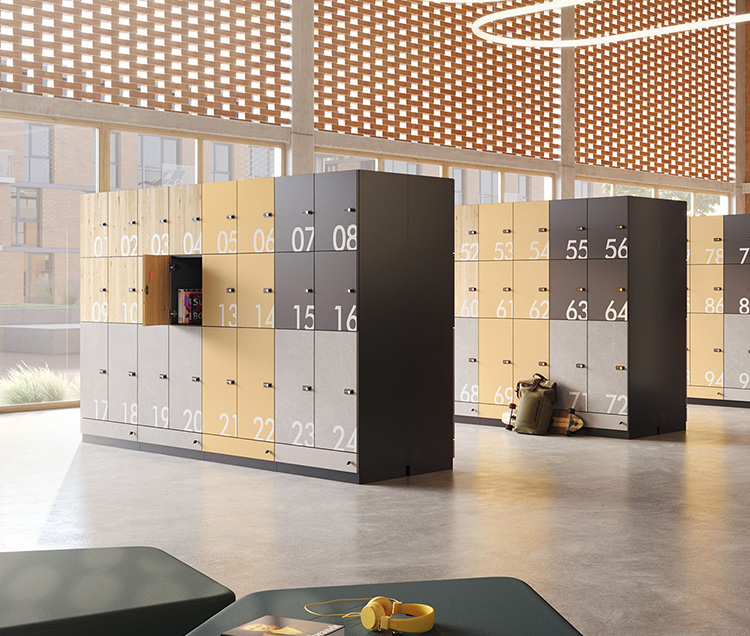 ASSMANN Allvia Schließfach modulare Aufbewahrungslösung für hybride Arbeitswelten assmann_allvia_schrank_lifestyle